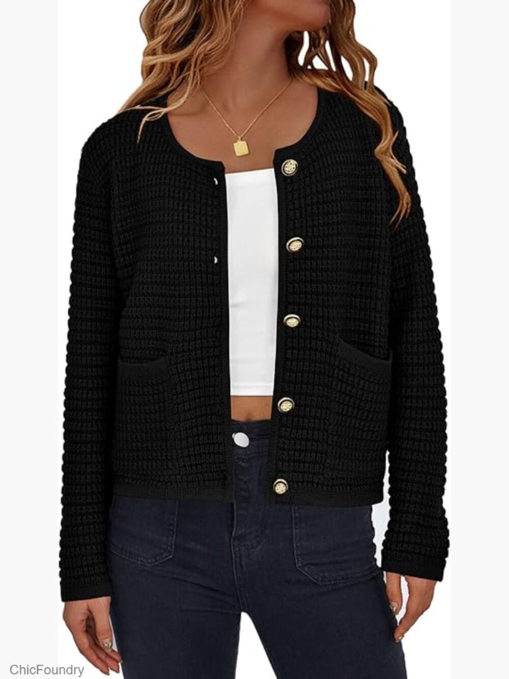 Knit Cardigan Sweater Open Front Button Down Casual Jacket
